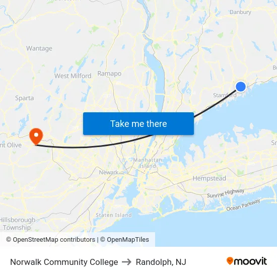 Norwalk Community College to Randolph, NJ map