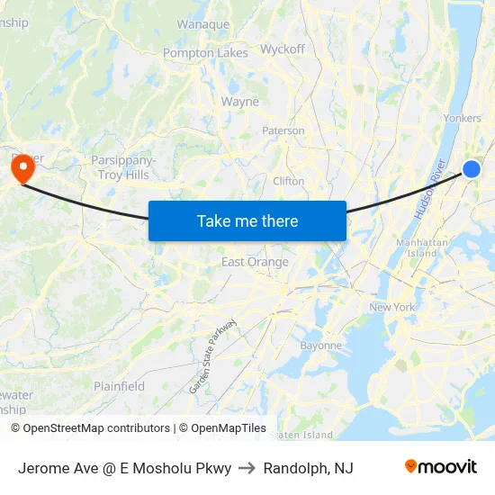 Jerome Ave @ E Mosholu Pkwy to Randolph, NJ map