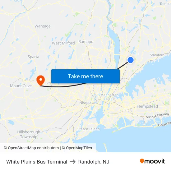White Plains Bus Terminal to Randolph, NJ map