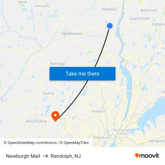 Newburgh Mall to Randolph, NJ map