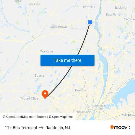 17k Bus Terminal to Randolph, NJ map