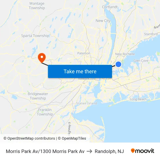 Morris Park Av/1300 Morris Park Av to Randolph, NJ map