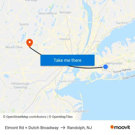 Elmont Rd + Dutch Broadway to Randolph, NJ map