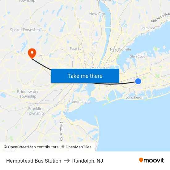 Hempstead Bus Station to Randolph, NJ map