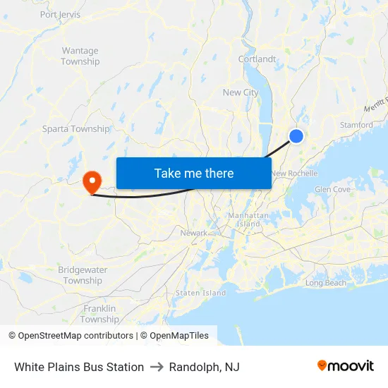 White Plains Bus Station to Randolph, NJ map