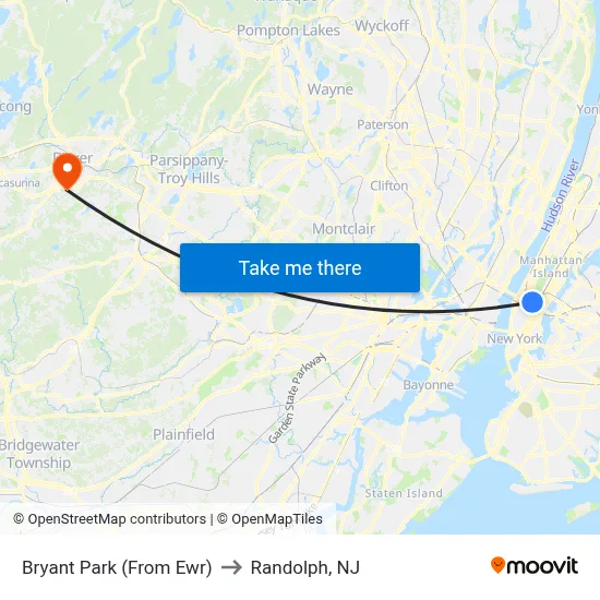 Bryant Park (From Ewr) to Randolph, NJ map