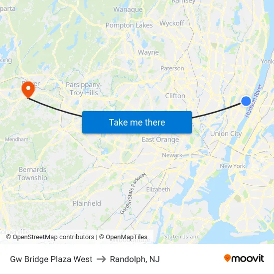 Gw Bridge Plaza West to Randolph, NJ map