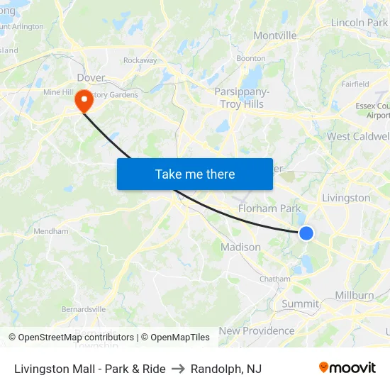 Livingston Mall - Park & Ride to Randolph, NJ map