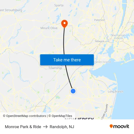 Monroe Park & Ride to Randolph, NJ map