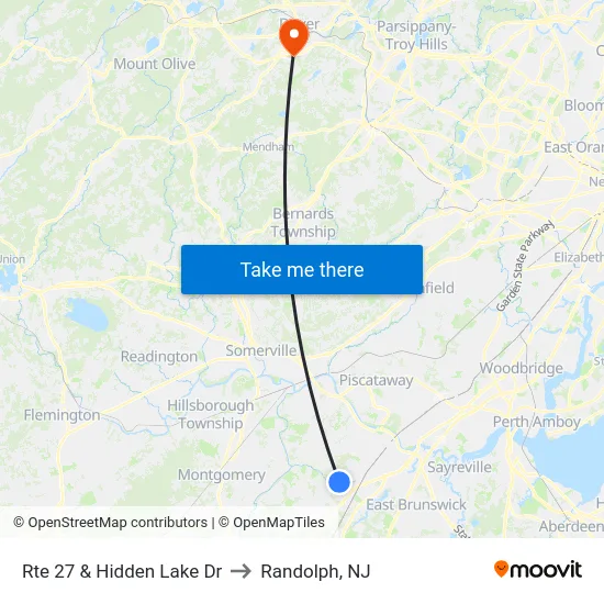 Rte 27 & Hidden Lake Dr to Randolph, NJ map