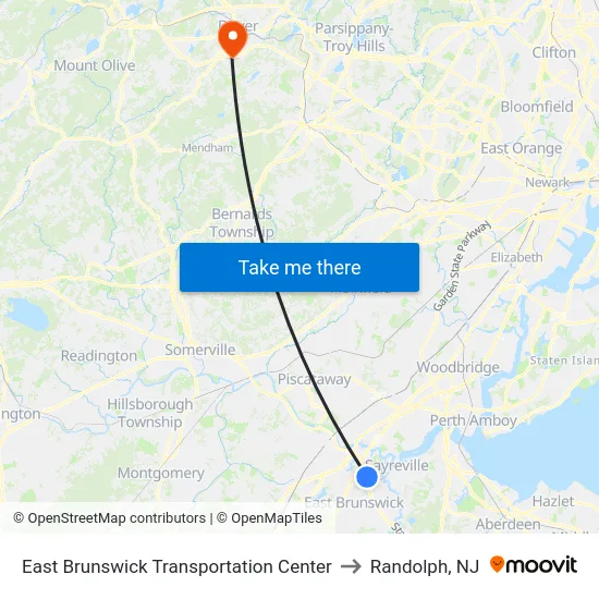 East Brunswick Transportation Center to Randolph, NJ map