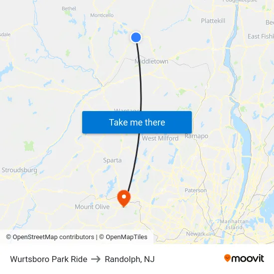 Wurtsboro Park Ride to Randolph, NJ map