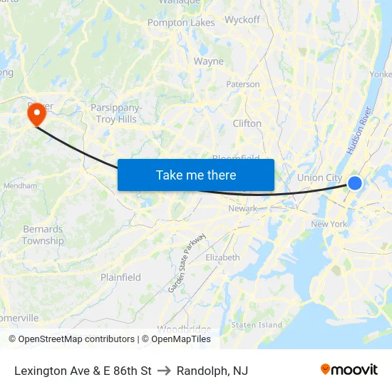 Lexington Ave & E 86th St to Randolph, NJ map