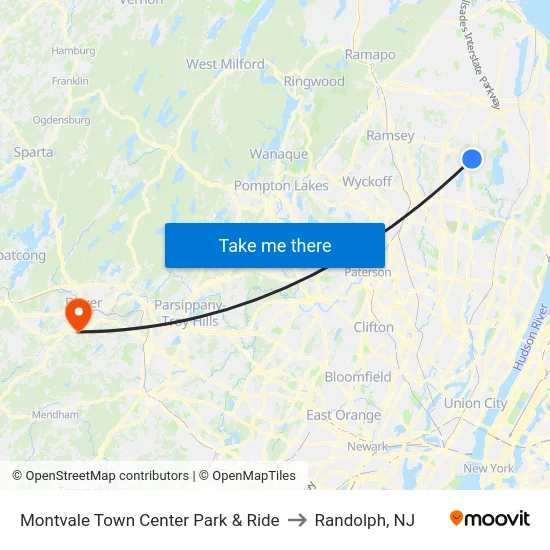 Montvale Town Center Park & Ride to Randolph, NJ map