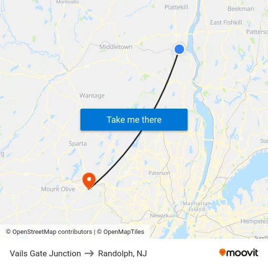 Vails Gate Junction to Randolph, NJ map