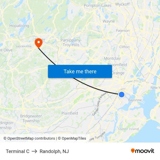 Terminal C to Randolph, NJ map