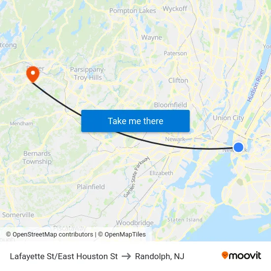 Lafayette St/East Houston St to Randolph, NJ map