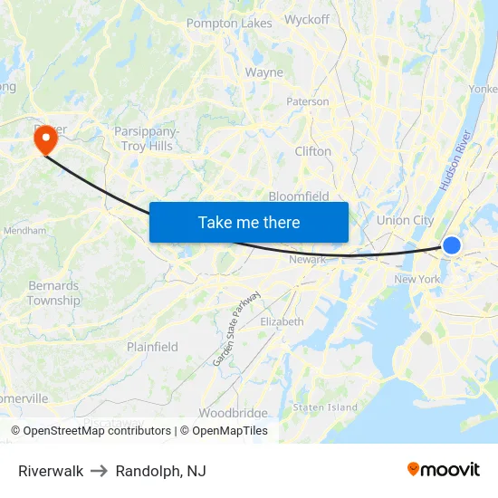 Riverwalk to Randolph, NJ map