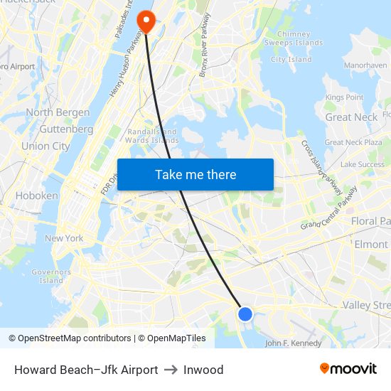 Howard Beach-Jfk Airport to Inwood map