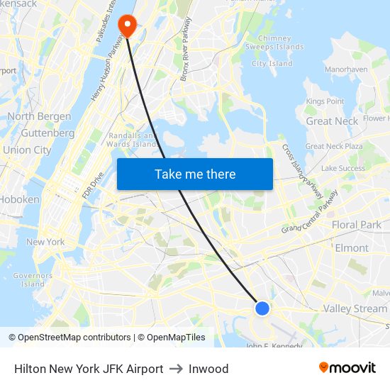 Hilton New York JFK Airport to Inwood map