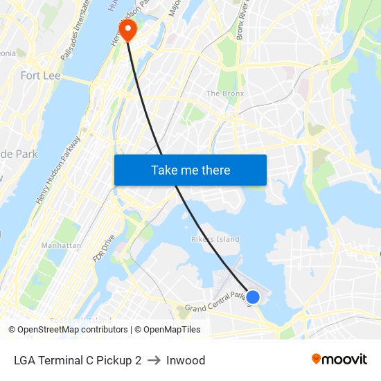LGA Terminal C Pickup 2 to Inwood map