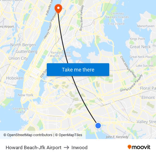 Howard Beach-Jfk Airport to Inwood map