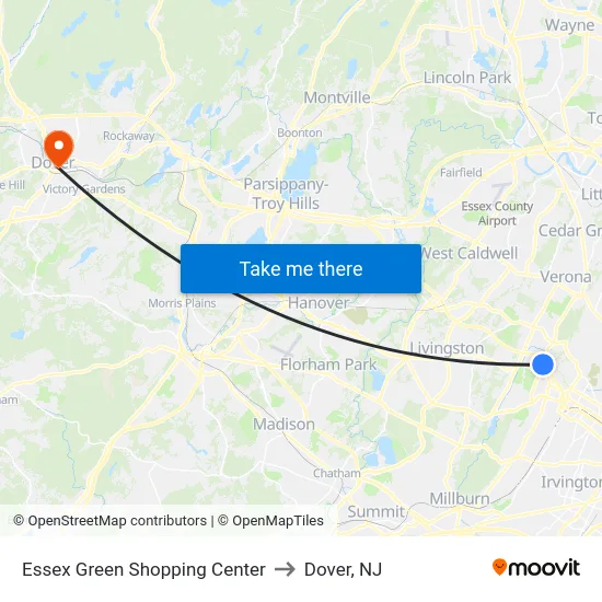 Essex Green Shopping Center to Dover, NJ map