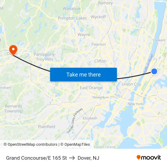 Grand Concourse/E 165 St to Dover, NJ map