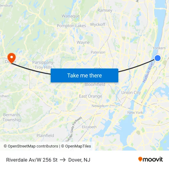Riverdale Av/W 256 St to Dover, NJ map