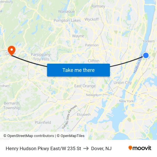 Henry Hudson Pkwy East/W 235 St to Dover, NJ map