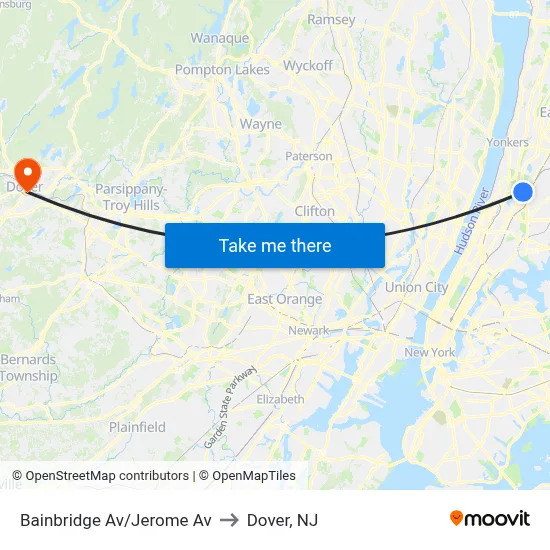 Bainbridge Av/Jerome Av to Dover, NJ map