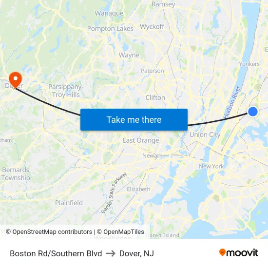 Boston Rd/Southern Blvd to Dover, NJ map