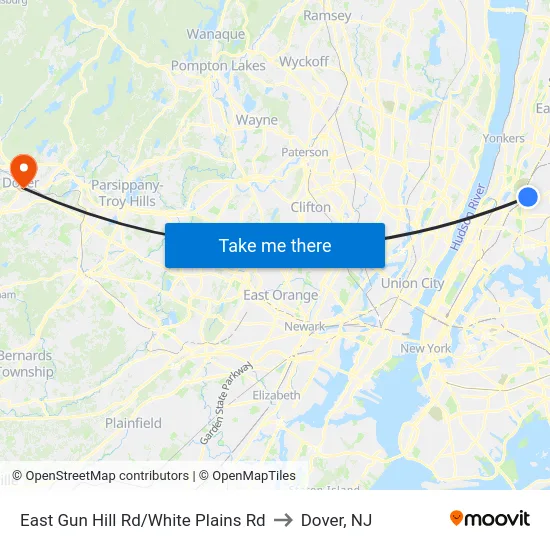 East Gun Hill Rd/White Plains Rd to Dover, NJ map