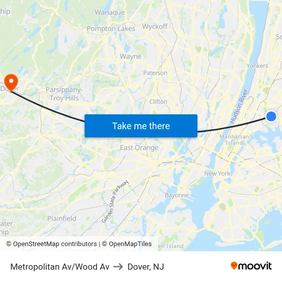 Metropolitan Av/Wood Av to Dover, NJ map