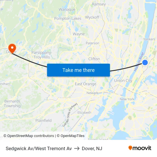 Sedgwick Av/West Tremont Av to Dover, NJ map