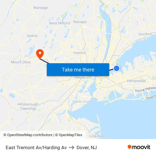 East Tremont Av/Harding Av to Dover, NJ map