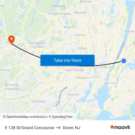 E 138 St/Grand Concourse to Dover, NJ map
