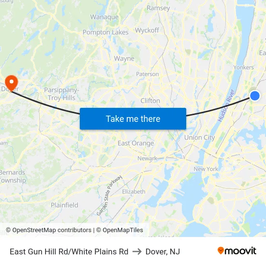 East Gun Hill Rd/White Plains Rd to Dover, NJ map