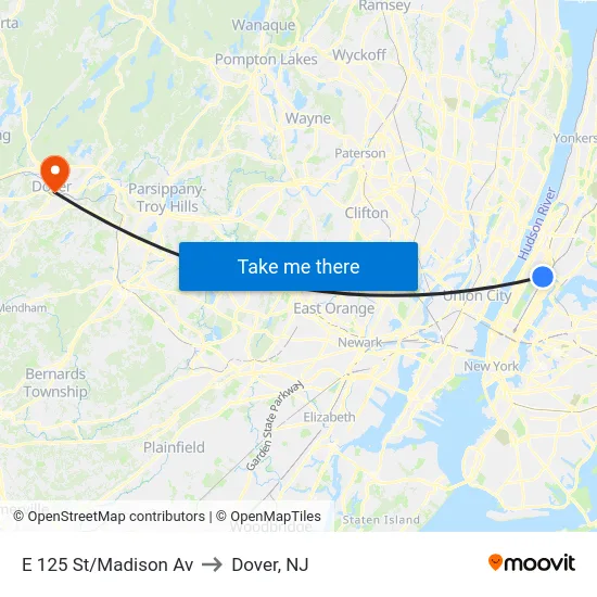 E 125 St/Madison Av to Dover, NJ map
