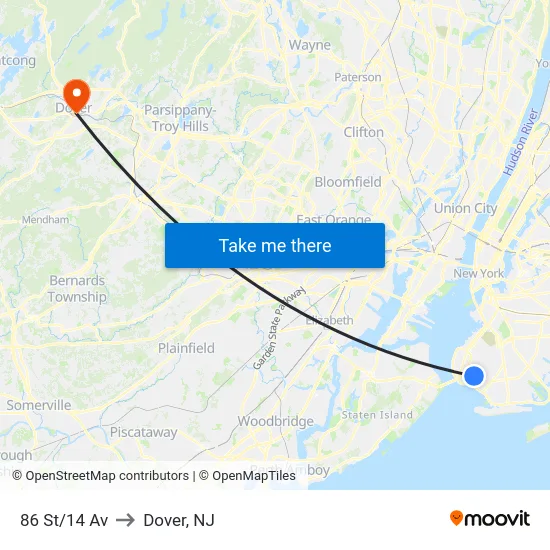 86 St/14 Av to Dover, NJ map