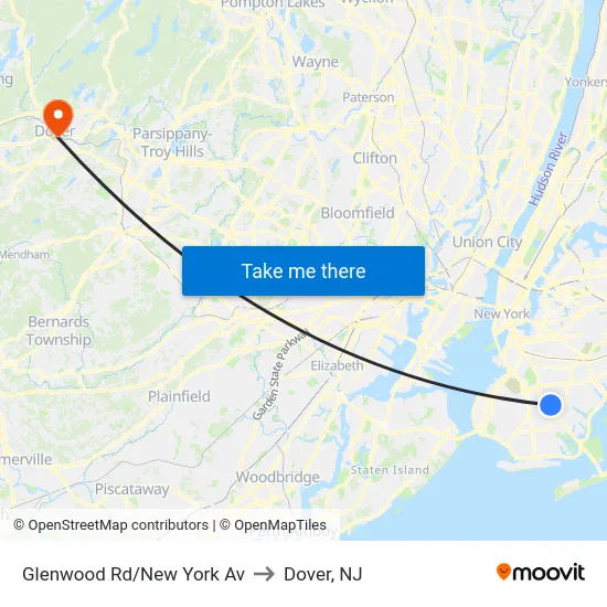 Glenwood Rd/New York Av to Dover, NJ map