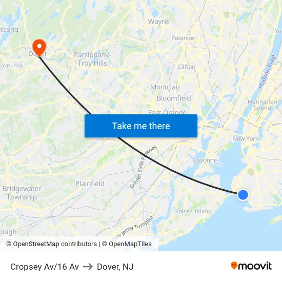 Cropsey Av/16 Av to Dover, NJ map
