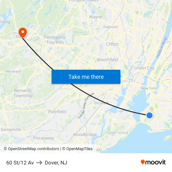 60 St/12 Av to Dover, NJ map