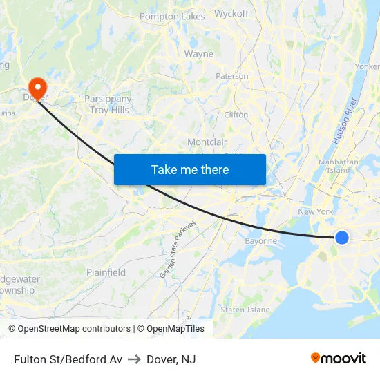 Fulton St/Bedford Av to Dover, NJ map