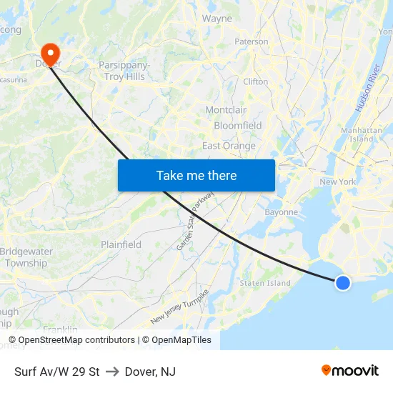 Surf Av/W 29 St to Dover, NJ map
