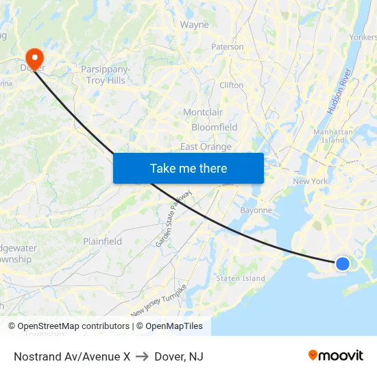 Nostrand Av/Avenue X to Dover, NJ map