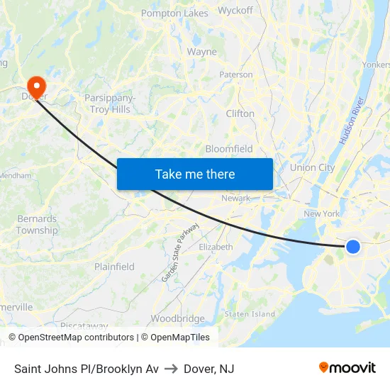 Saint Johns Pl/Brooklyn Av to Dover, NJ map