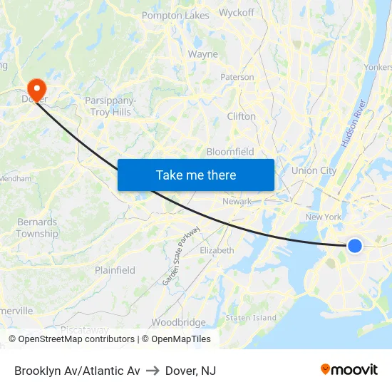 Brooklyn Av/Atlantic Av to Dover, NJ map