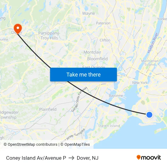 Coney Island Av/Avenue P to Dover, NJ map