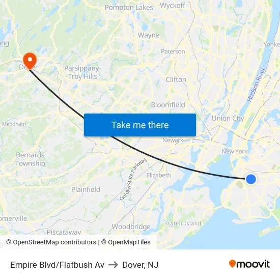 Empire Blvd/Flatbush Av to Dover, NJ map